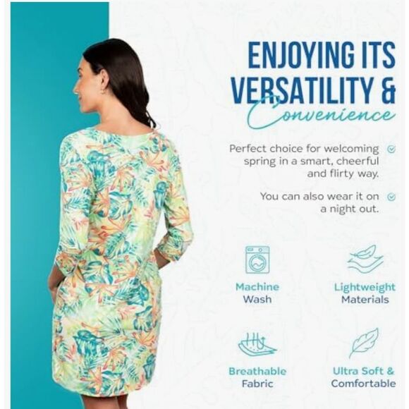 NWT Banana Boat UPF 50+ Women's V-Neck Printed Tank Dress UV Sun Protection Flor - Picture 5 of 11